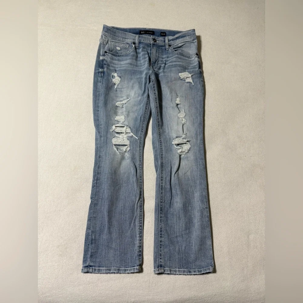 BKE Jeans Mens 33x29 Jake Straight Light Wash Mid‎ Rise Distressed Stretch Denim